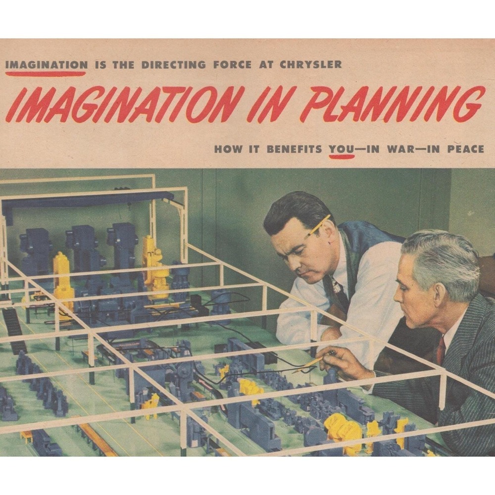 1945 Chrysler Corporation Vintage Print Ad WWII Engineering Factory Planning